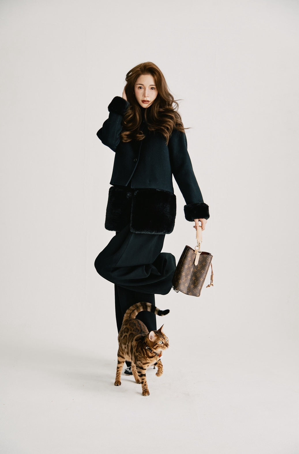 【即日発送】Eco fur stand collar jacket