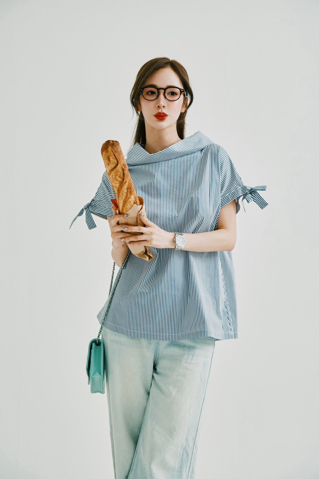 【即日発送】French ribbon stripe 2WAY shirt