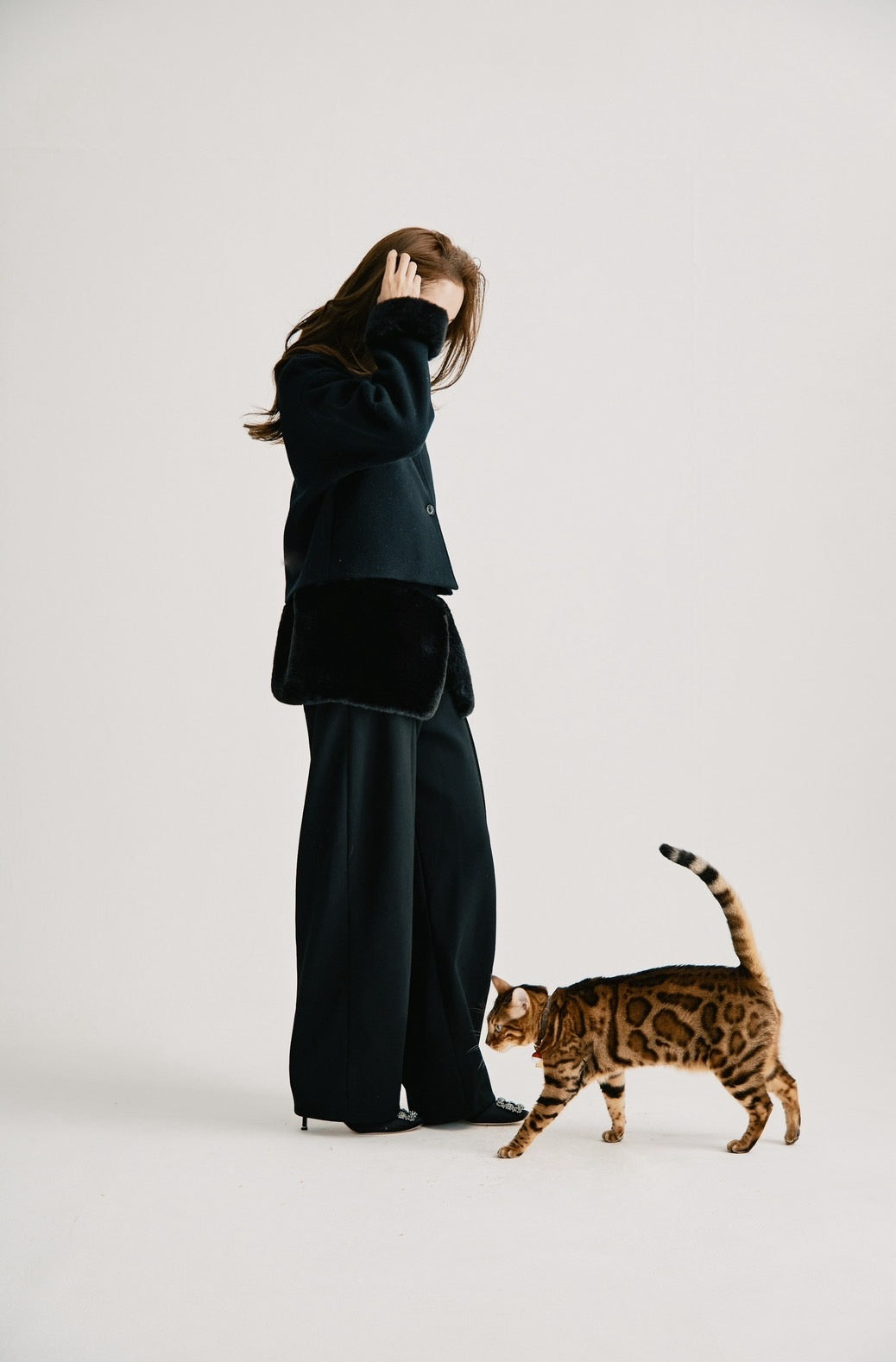 【即日発送】Eco fur stand collar jacket